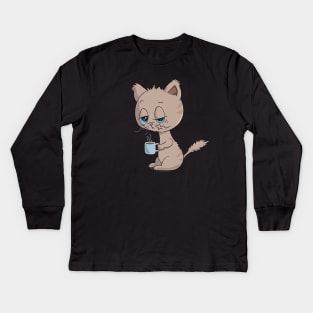 Cat Drinking Coffee - Coffee Drinking Cat Kids Long Sleeve T-Shirt